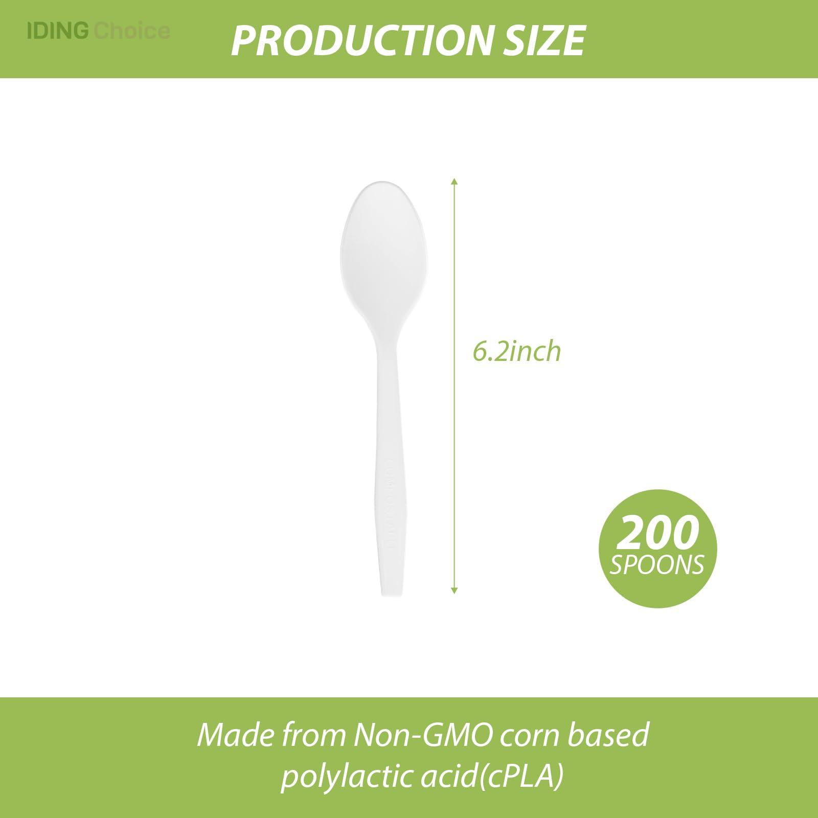 IDING Choice 100% Compostable 200 Count No Plastic Spoons, Plastic Utensils, The Heavyweight Heavy Duty Flatware is Eco-Friendly Products for Lounge Party Wedding Office BBQ Picnic Camping. - Image 3