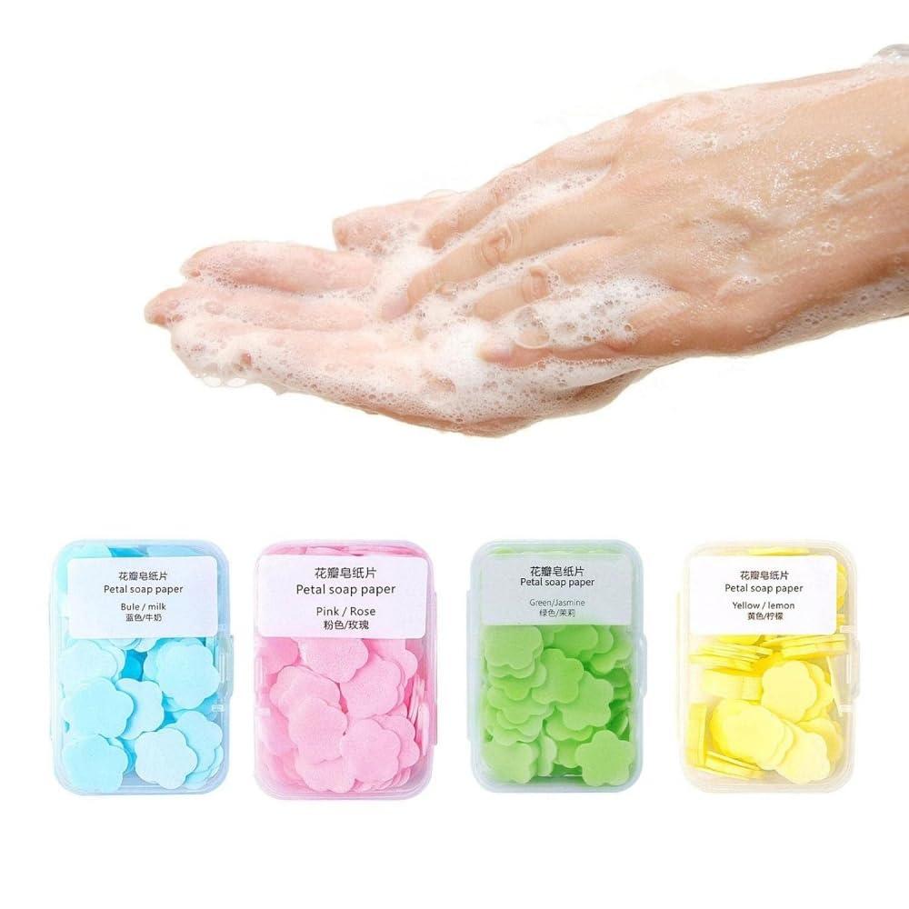 Zenarao Paper Soap, 4 Different Scented Mini Fresh Portable Disposable Petal Hand Wash Sheets, Dissolvable Hand Bath Soap, Suitable for Outdoor, Travel, Camping, 4 Boxes (Approx 400 Sheets) - Image 3
