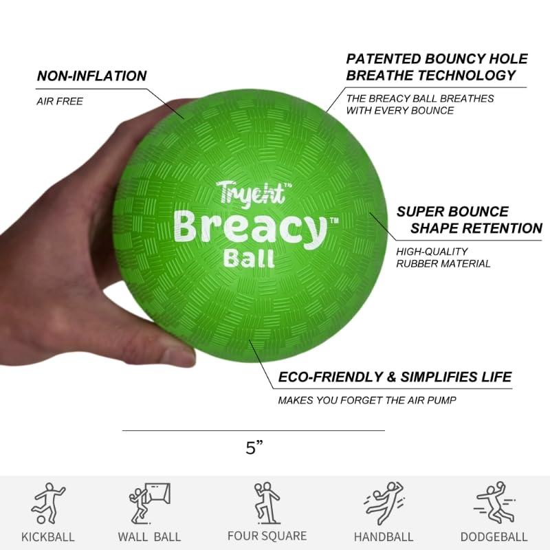 Tryeht Self Inflating Ball 5", Rubber New Feel Breacy Ball, Hi Bouncy, Never Need Pump, Neon Green, Playground Balls, Handball, Dodgeballs, Picnic and School Play in and Outdoor - Image 4