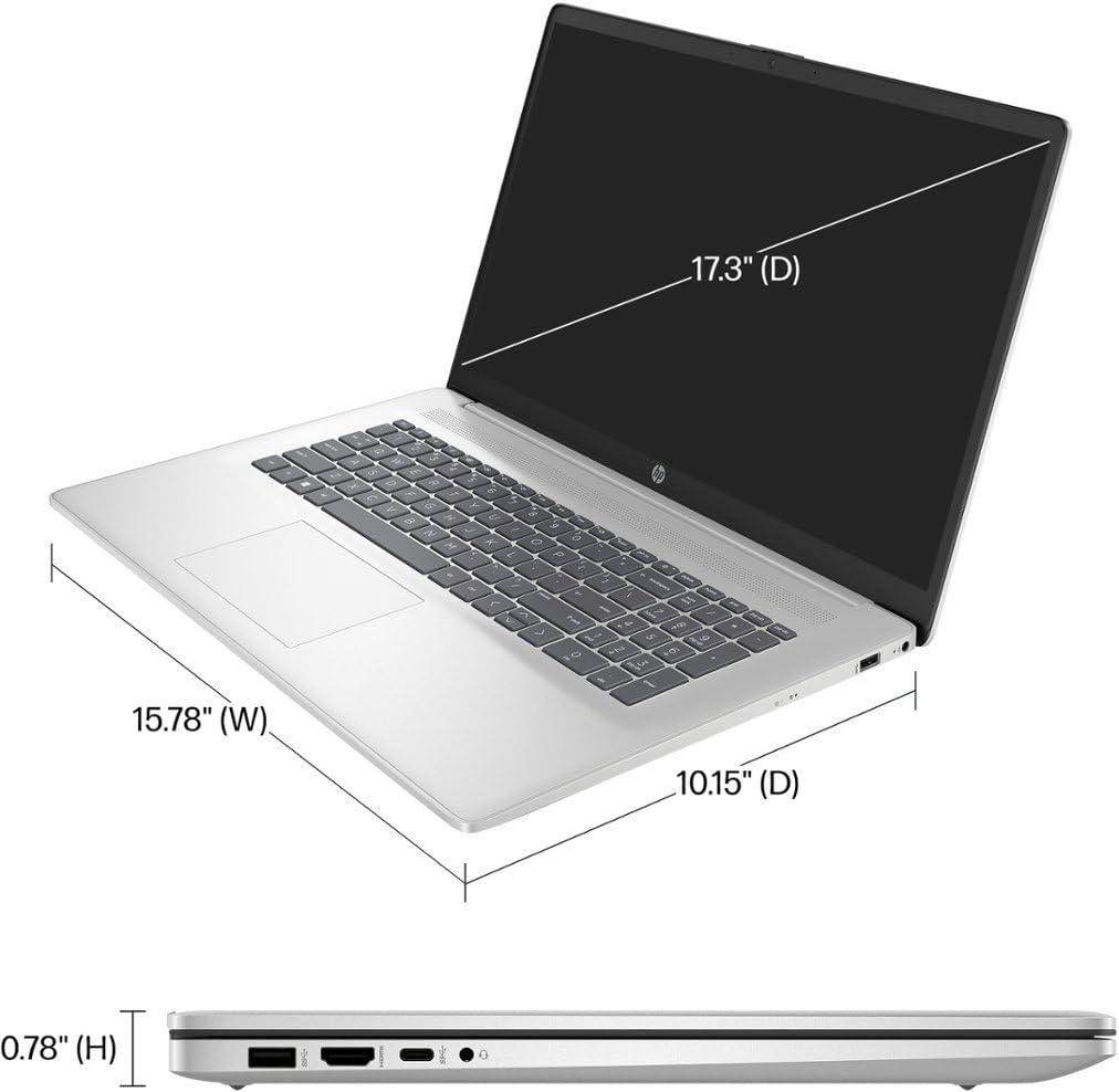 HP Business Laptop Computer, 17.3" FHD Display, Intel Core i3-1215U Processor, Windows 11 Pro Laptop 32GB RAM 1TB SSD, Numeric Keypad, Camera Privacy Shutter, HDMI, PLUSERA Earphones, Natural Silver - Image 6