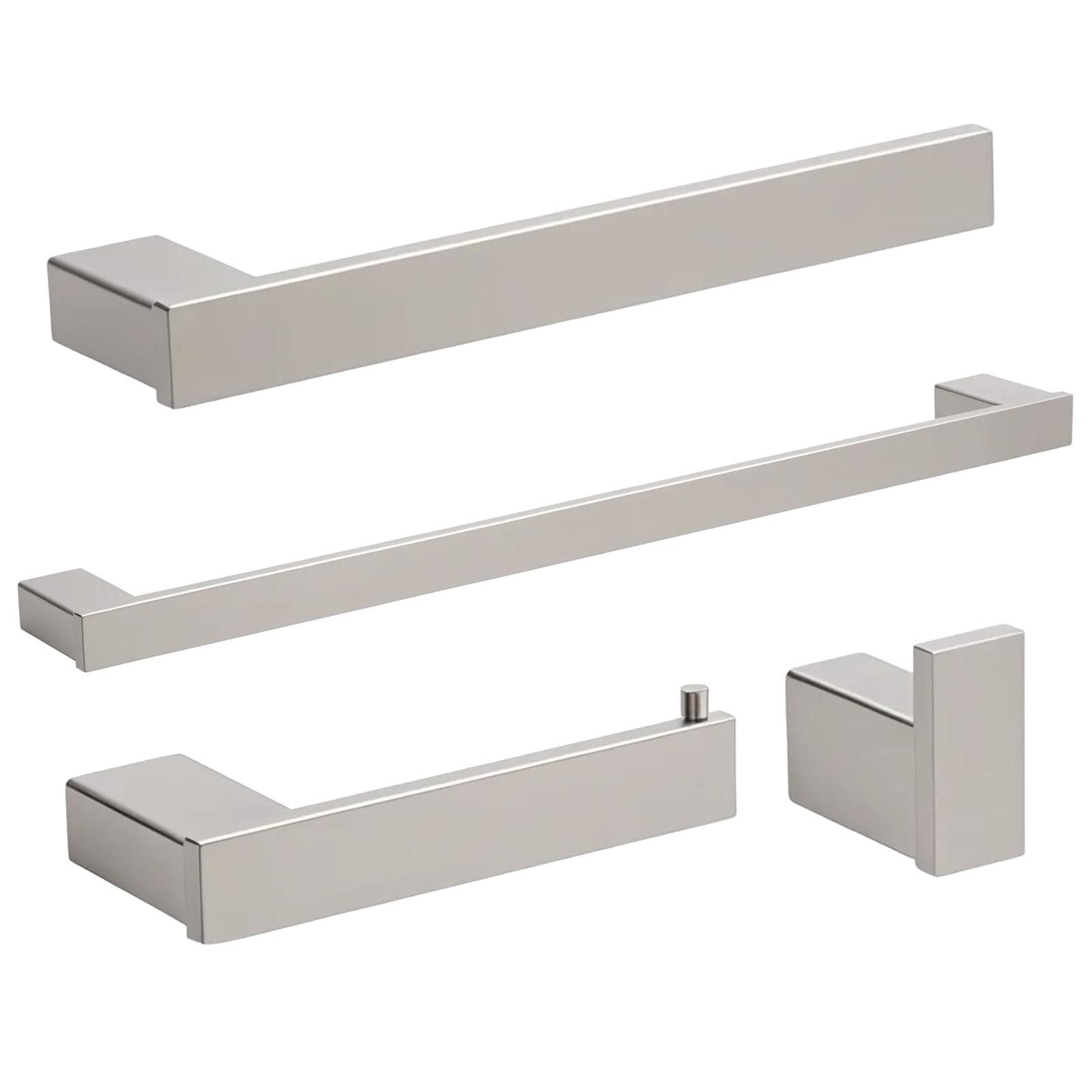 Klabb 4 Piece Metallic Silver Bathroom Hardware Set, 24 Inch Towel Bar, SUS304 Stainless Steel Bath Towel Bar Set, Bathroom Wall Mounted Towel Rack.