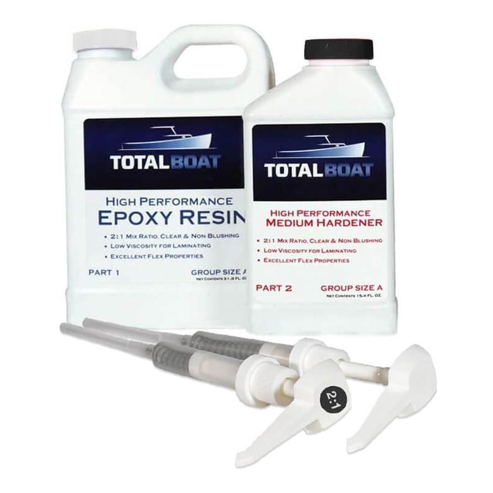 TotalBoat High Performance Epoxy Kit - Crystal Clear Marine Grade Resin and Hardener for Woodworking, Fiberglass, Wooden Boat Building and Repairs (1.5 Quart, Medium)