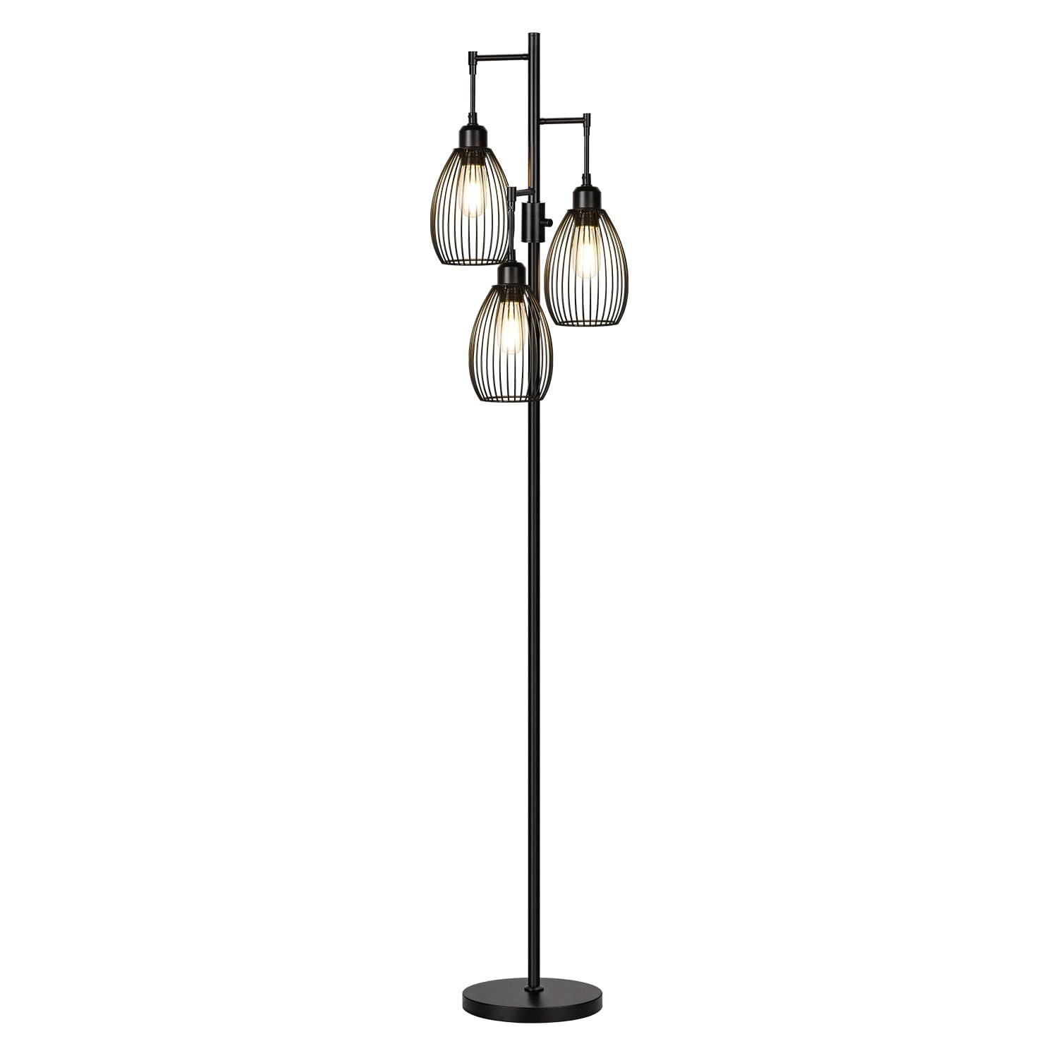 Dimmable Floor Lamp, 3 x 800LM LED Edison Bulbs Included, Farmhouse Industrial Floor Lamp Standing Tree Lamp with Elegant Teardrop Cage Tall Lamps for Living Room Bedroom Office Dining Room-Black - Image 8