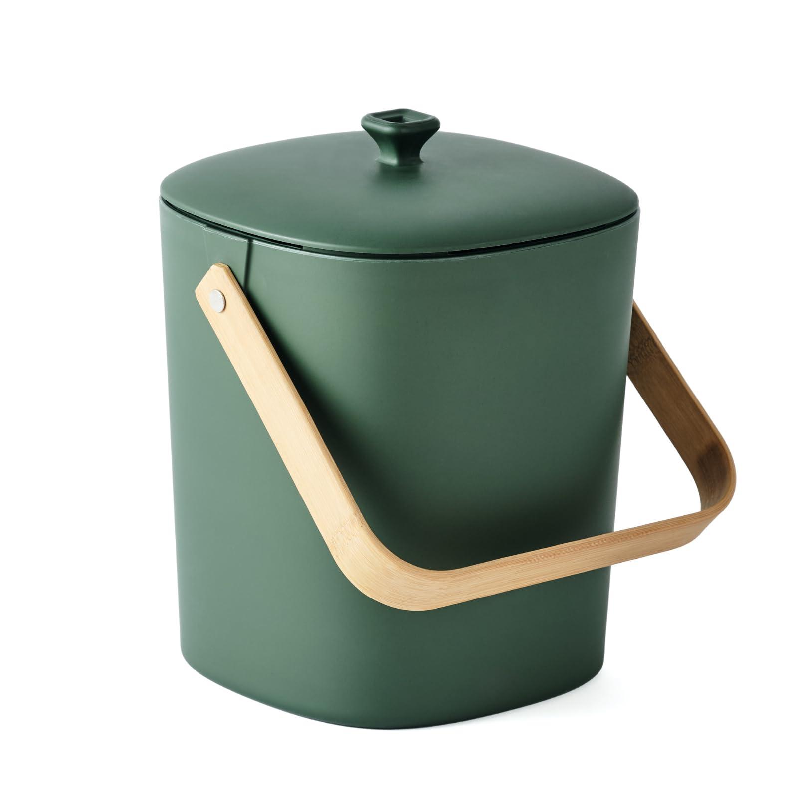 Bamboozle Countertop Compost Bin Kitchen | 1 Gallon | Odorless Composting Bin with Filters | Indoor Compost Bin with Lid | Plant Based Kitchen Composter for Food Scraps & Waste Recycling | Forest