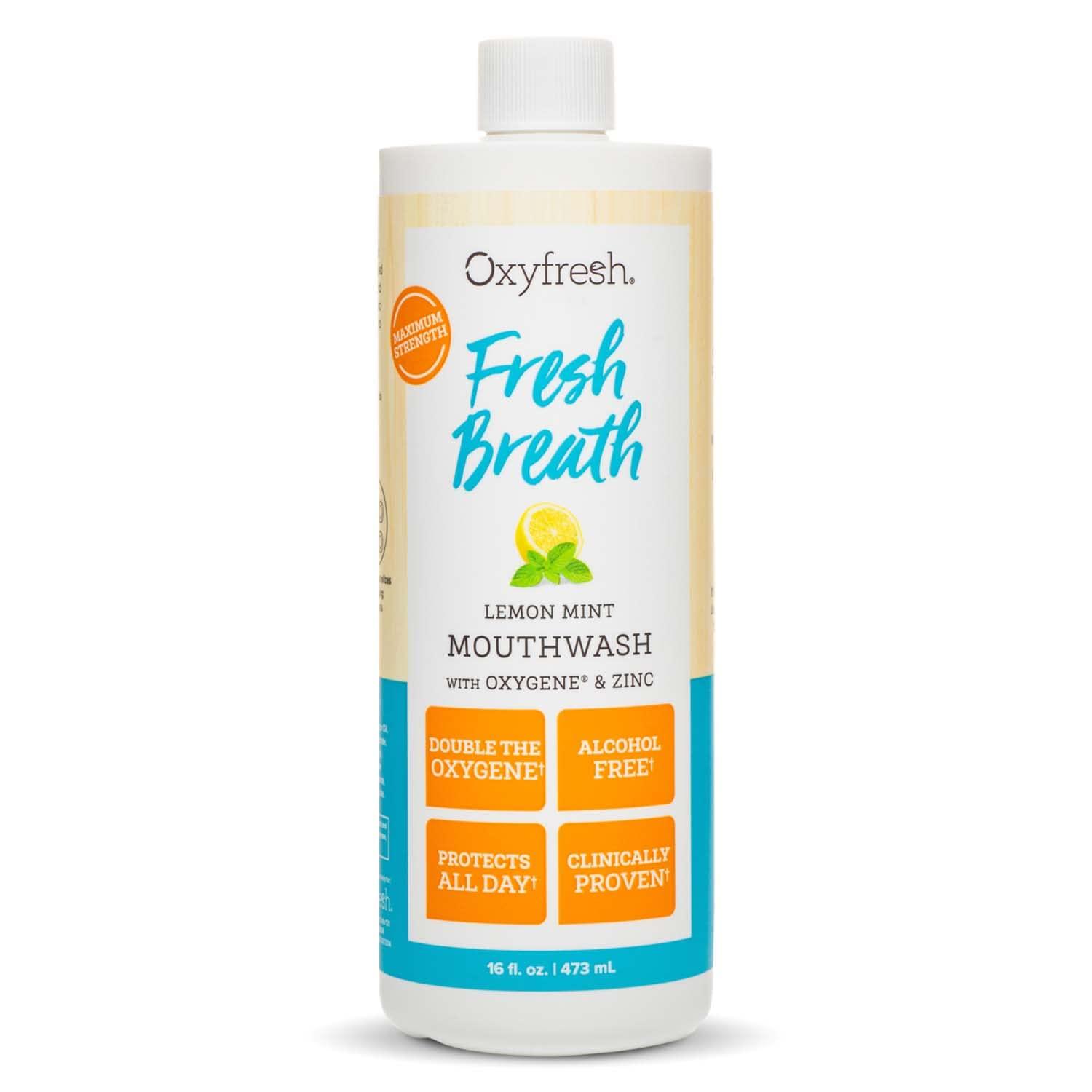 Oxyfresh Premium Lemon Mint Fresh Breath Mouthwash – Oral Rinse for Bad Breath – SLS & Fluoride Free Mouthrinse – Alcohol Free, Gentle Non Burning Mouthwash with Xylitol & Essential Oils, 16 oz