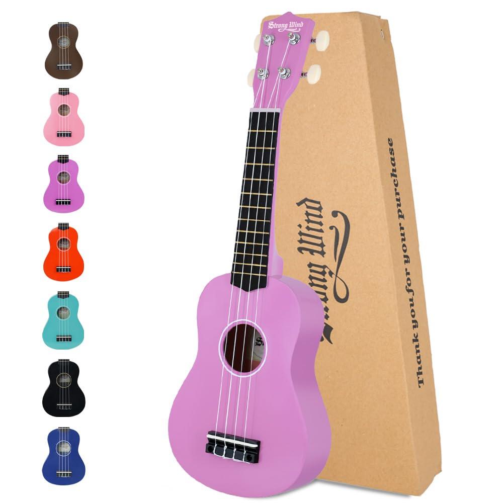 Strong Wind Soprano Ukulele 21 Inch Basswood Ukeleles for Beginners Four Strings Hawaiian Guitar Ukulele for Adults Teenagers, Purple