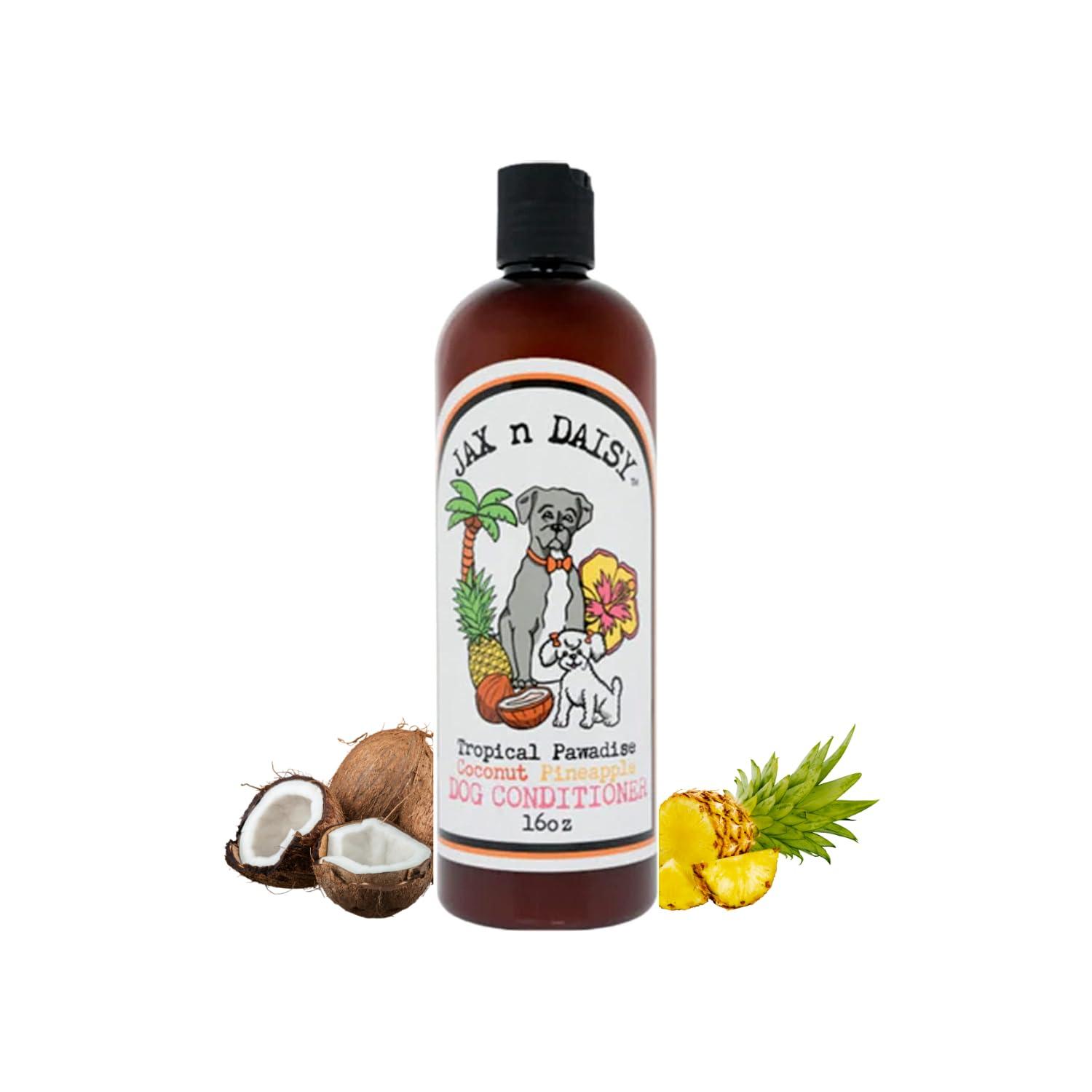 Jax n Daisy Tropical Pawadise Coconut Pineapple Dog Conditioner- Dog's Skin & Coat Conditioner for Grooming & Cleaning, Dog Bath Supplies with Light Tropical Scent of Coconut & Pineapple.