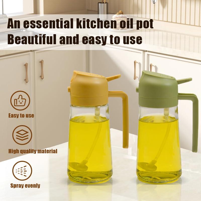 2 in 1 glass olive oil filling bottle, 2 in 1 cooking oiler, spray, kitchen press fuel injector, used for salad making, baking, frying, barbecue, kitchen gadgets (470ml) (green) - Image 6