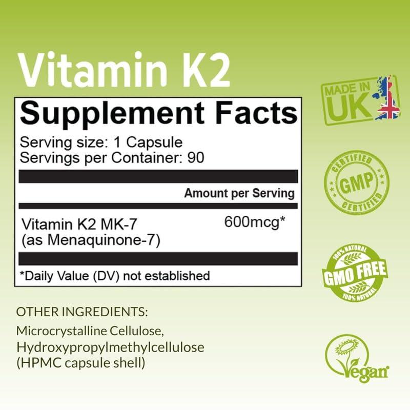 NutriZing K2 Vitamin Supplement MK-7 - High Strength 600mcg - Supports Bone & Arterial Health - 90 Vegan Capsules - Vitamin K2 for Men & Women - 3 Month Supply - Image 4