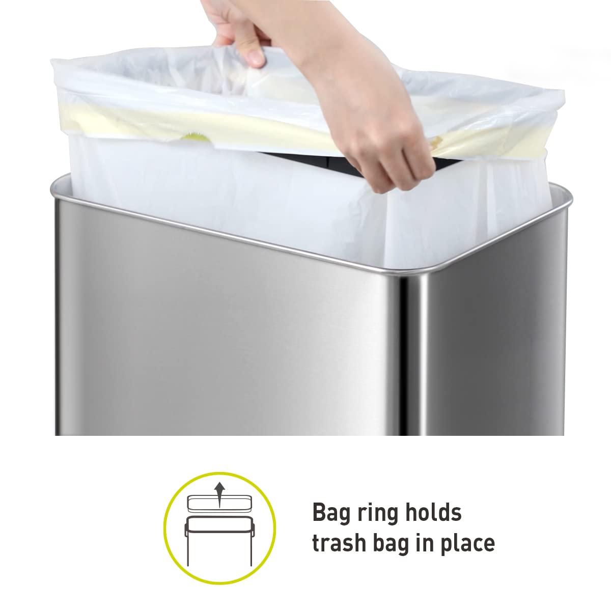 EKO Mirage-T 50 Liter / 13.2 Gallon Touchless Rectangular Motion Sensor Trash Can, Brushed Stainless Steel Finish - Image 9