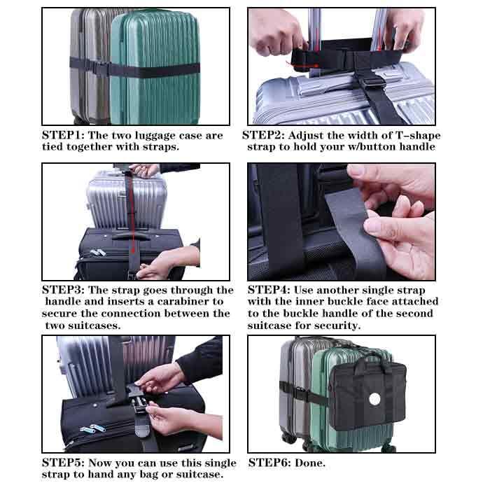 Add a Bag Luggage Strap - Heavy Duty Adjustable Suitcase Belt - Travel Accessory for 3 pcs Luggage Connecting - 3 Pack (Black) - Image 5