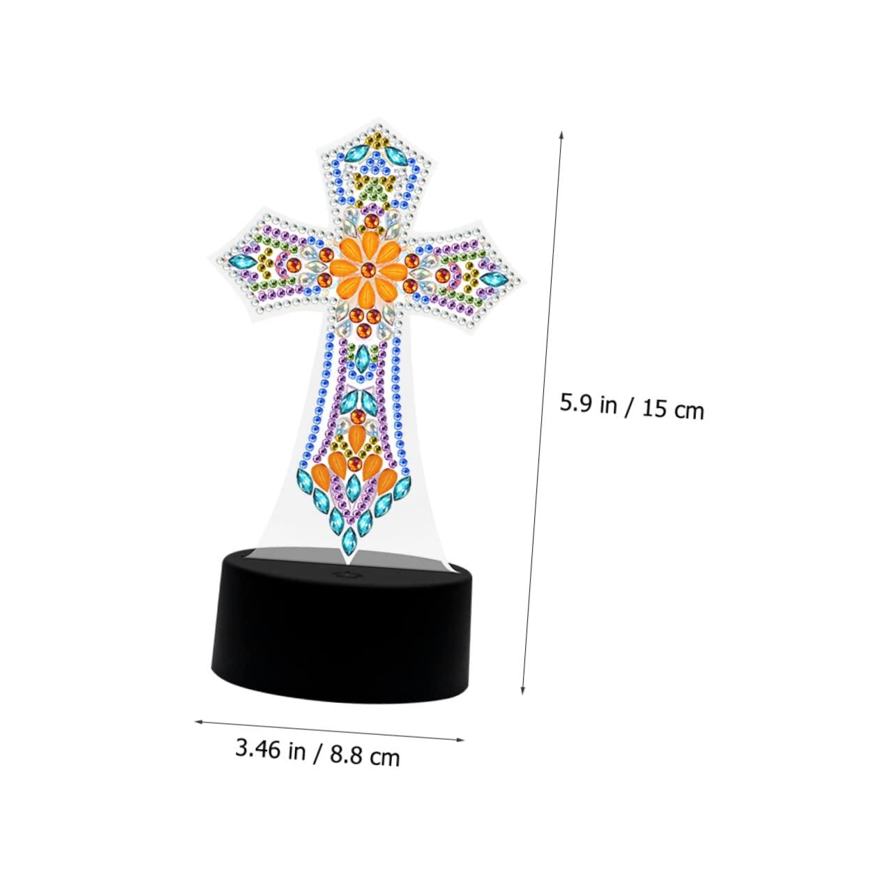 DOITOOL Cross Lamp Cross Light DIY Rhinestones Painting Crafts Religious Decorative Table Lamp Bedside Lamp Nursery Room Light Sleep Night Light Desk Shaped Drill Decorations - Image 8