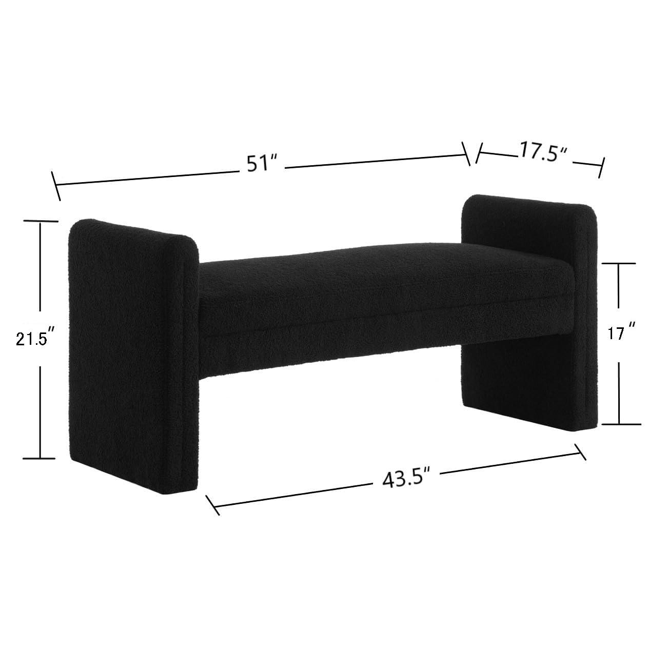 24KF Modern Boucle Teddy Lovely Bench, Upholstered Bed Ottoman With Armrest - Black - Image 2