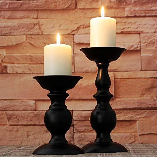 Black Metal Pillar Candle Holders Set of 2, Decorative Candlestick Candle Holders Stand, Decorations Home Décor Gifts for Bedroom Livingroom Wedding - Image 2