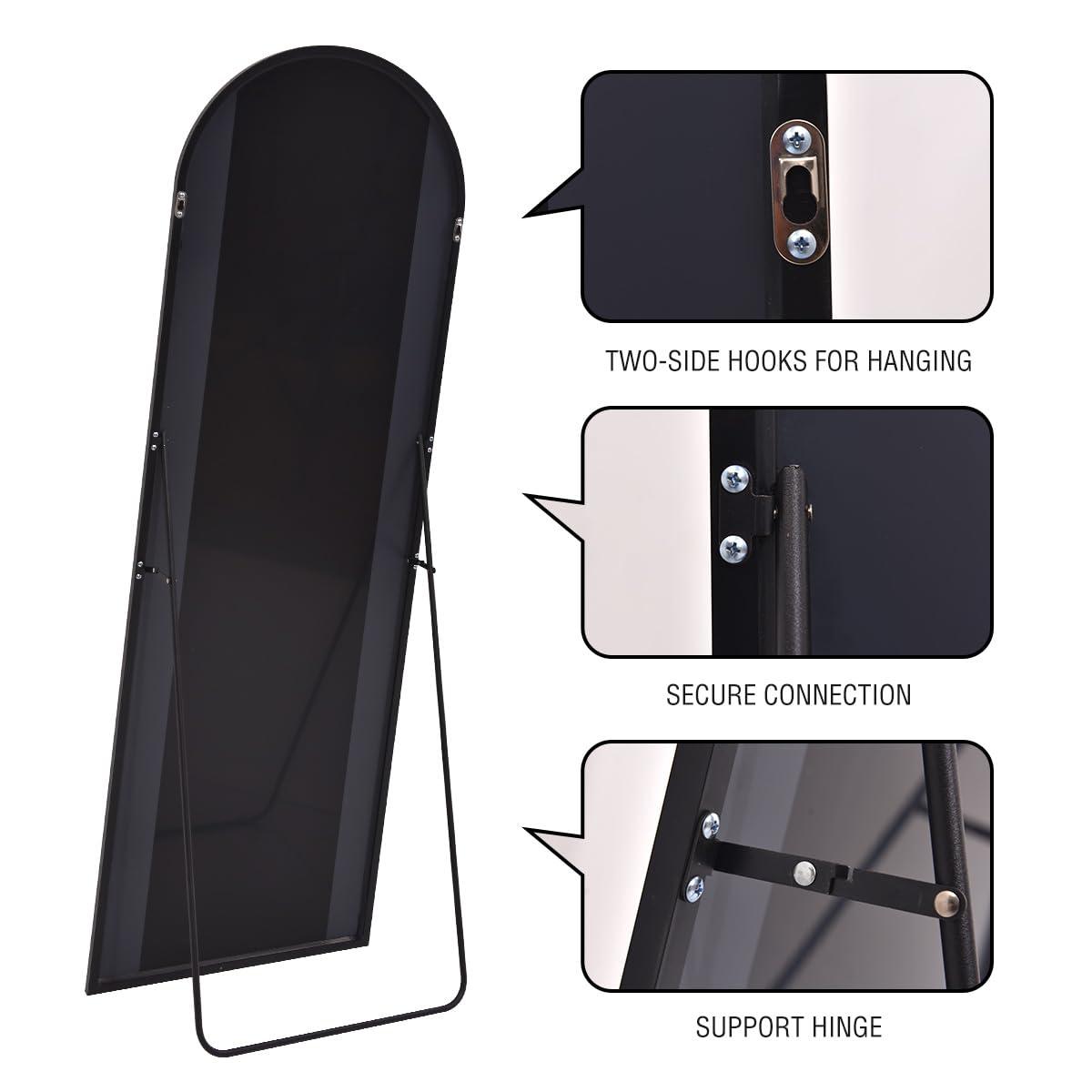 ITSRG Floor Mirror, Full Length Mirror with Stand, Arched Wall Mirror Full Length, Black Floor Mirror Freestanding, Wall Mounted for Bedroom Living Room, Black - Image 6
