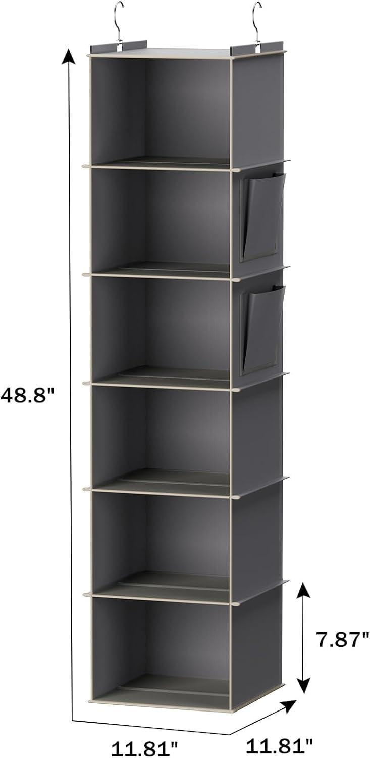 YOUDENOVA Hanging Closet Organizer and Storage, 6-Shelf Closet Hanging Storage Shelves, Grey - Image 3