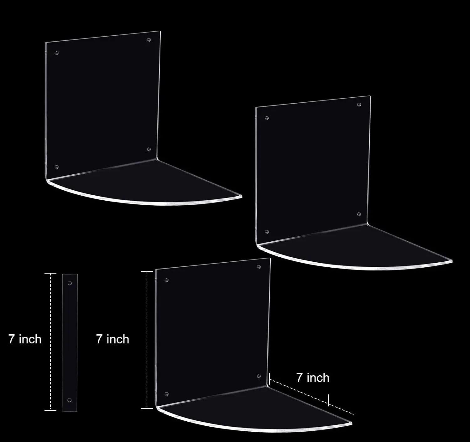 3 Tier Shelf Wall Mount Floating Acrylic Corner Shelves Easy to Assemble Corner Bookshelf, Plant Shelf Wall Organizer Storage for Bedroom, Bathroom, Kitchen, Office, Living Room(Clear) - Image 2
