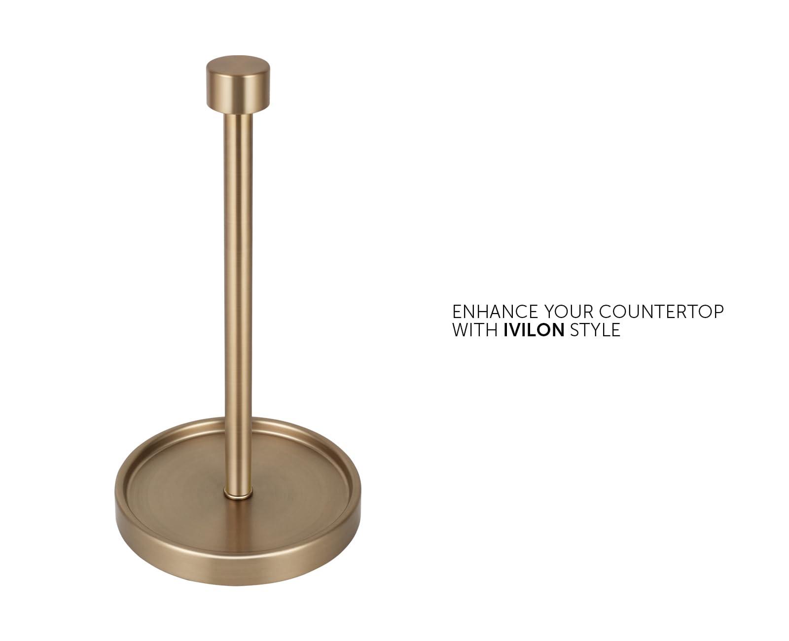 Ivilon Countertop Paper Towel Holder - Modern End Cap Minimalist Design - Color Warm Gold - Image 2