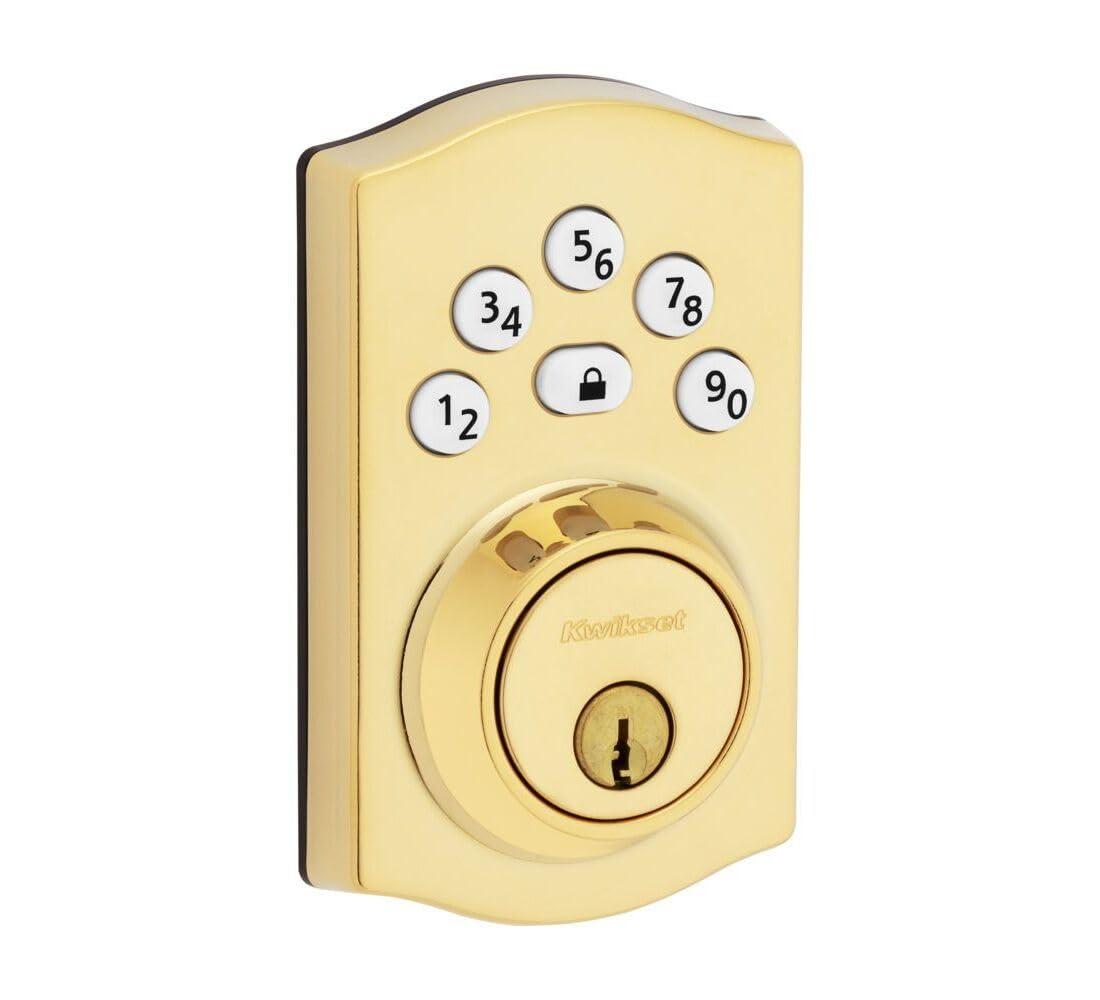 Kwikset 9240TRL-L03 Traditional Powerbolt Electronic SmartCode Deadbolt with RCAL Latch and RCS Strike Lifetime Brass Finish
