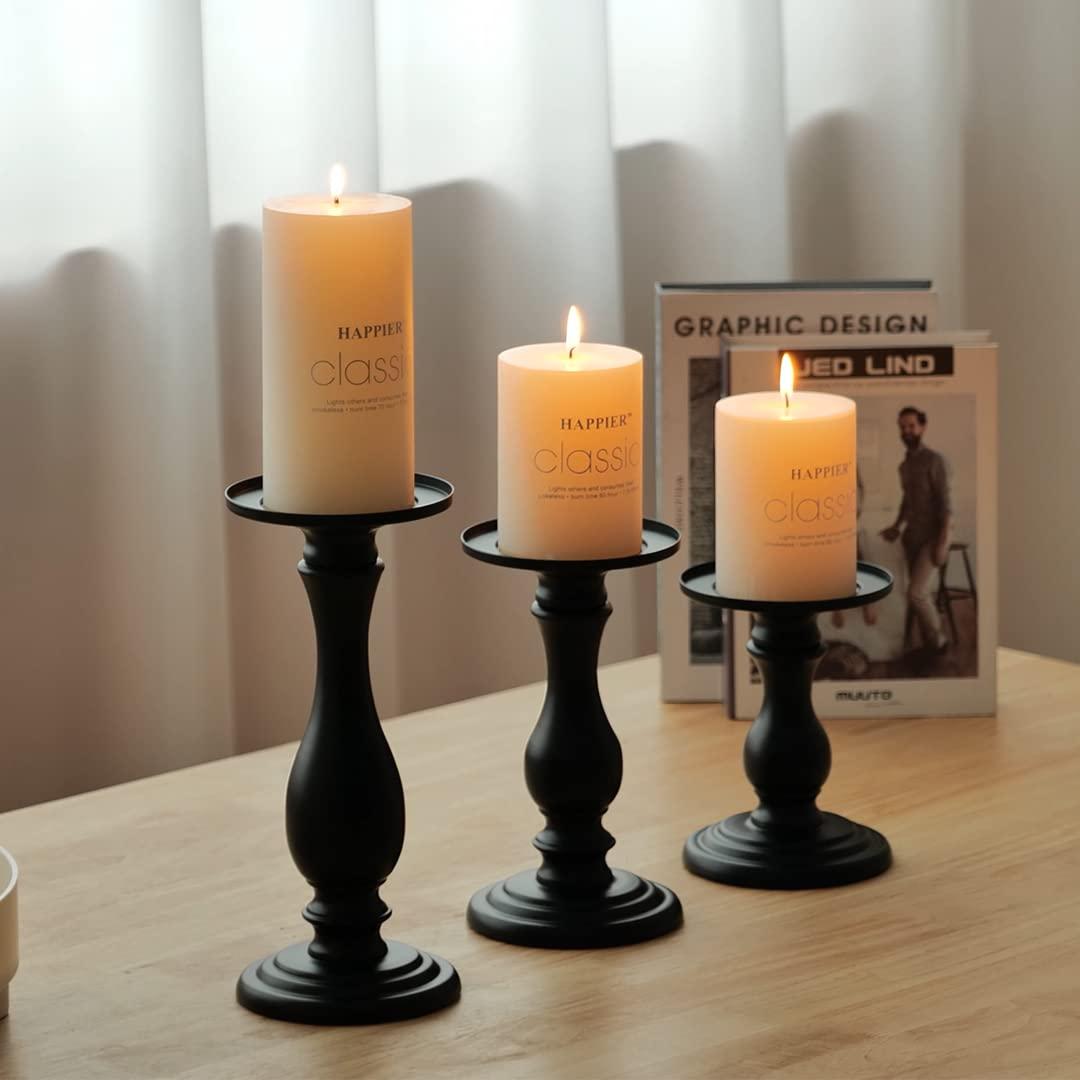 Matte Black Pillar Candle Holders Set of 3-10", 8", 6”H Candlestick Candle Holders Stand, Home Coffee Table Decor Decorations Centerpiece for Dining/Living Room - Image 3