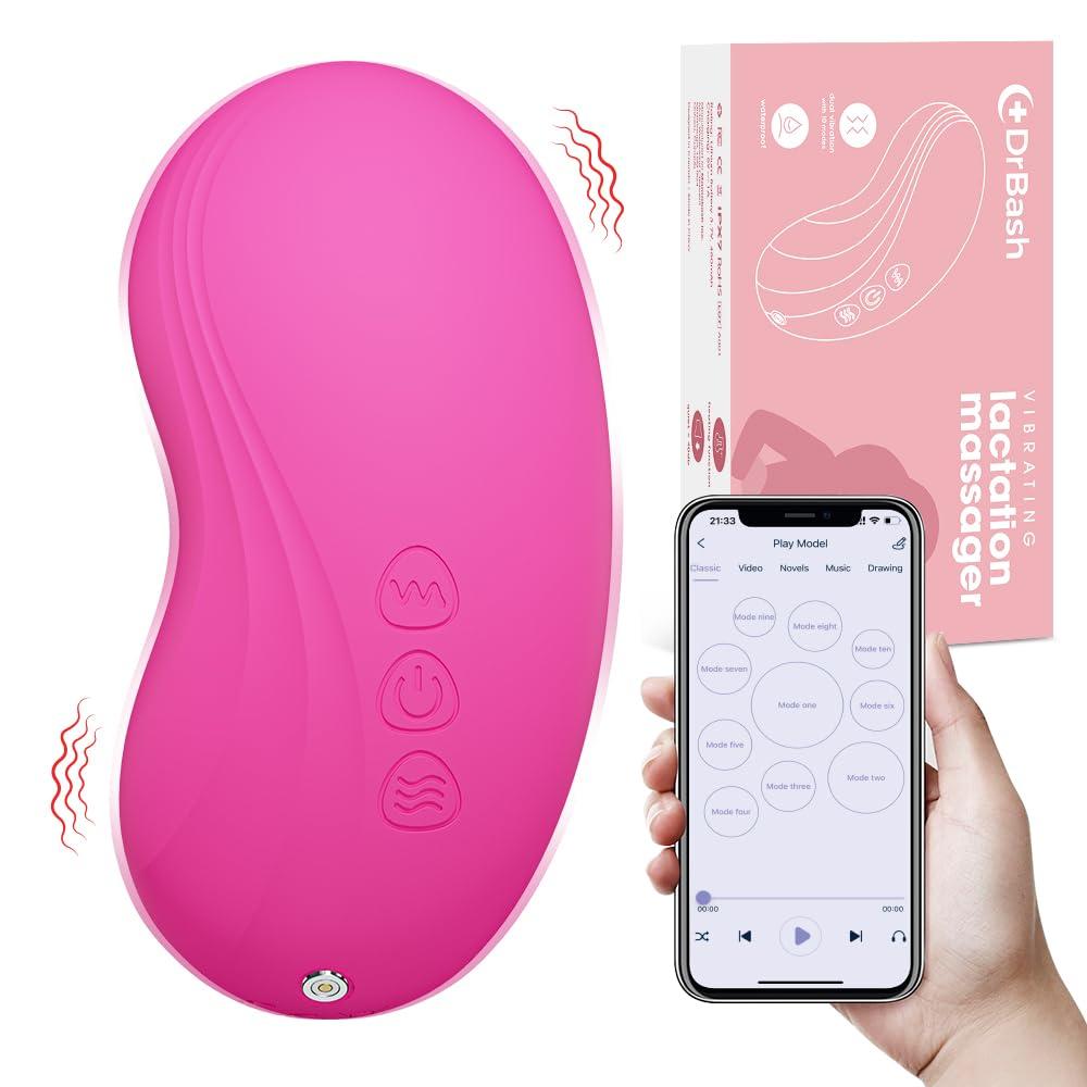 DrBash 2-in-1 Lactation Massager – Soft Breast Massager for Breastfeeding, Heat + Vibration for Milk Flow, Engorgement & Clogged Duct Relief – Apps Controlled (Pink)