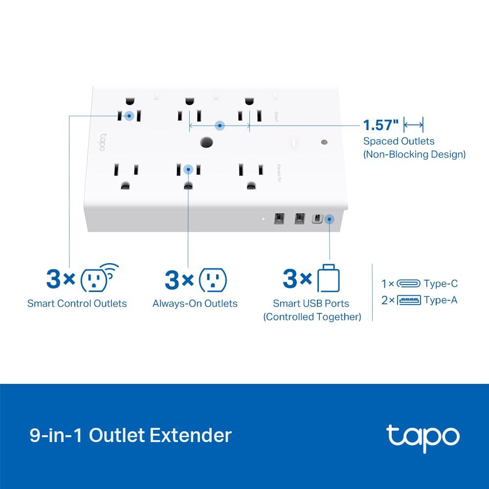 TP-Link Tapo Smart Plug Outlet Extender, Surge Protector, 18W Fast Charging, 3 Individual Smart Outlets, 1x USB-C & 2X USB-A, Smart Night Light, Works w/Apple HomeKit, Alexa & Google Home, Tapo P306 - Image 2