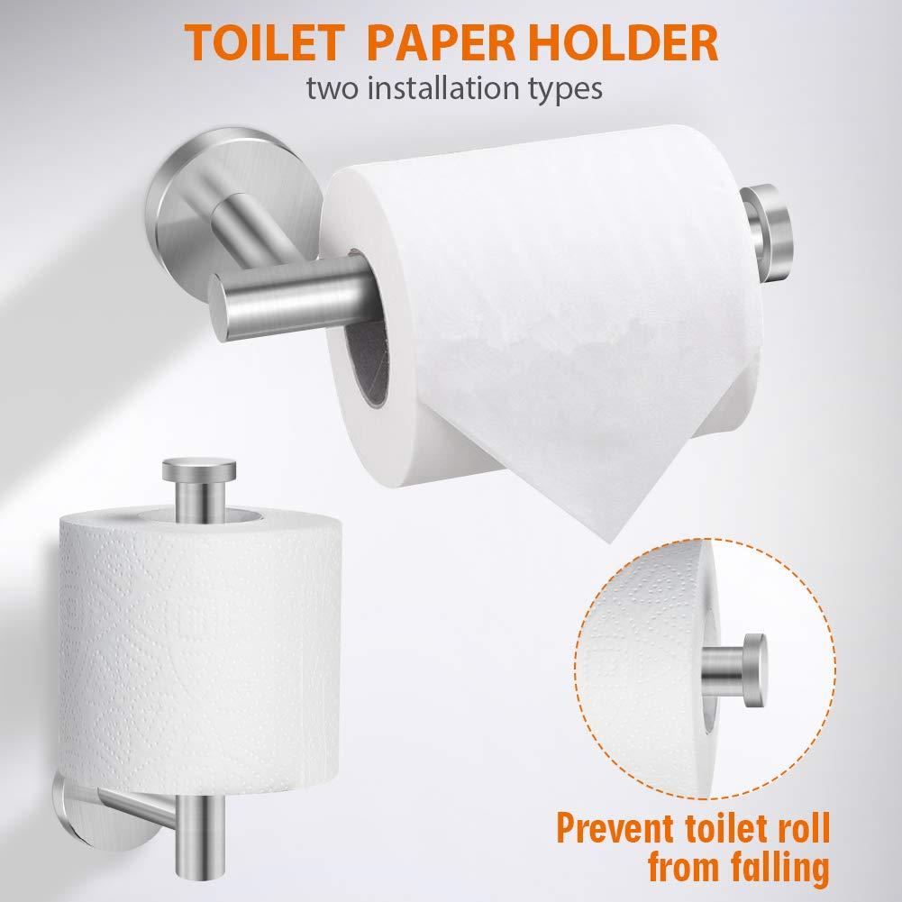 Tudoccy 5-Pieces Bathroom Hardware Set Brushed Nickel SUS304 Stainless Steel Round Wall Mounted - Includes 24" Hand Towel Bar, Toilet Paper Holder, 3 Robe Towel Hooks, Bathroom Accessories Kit - Image 5