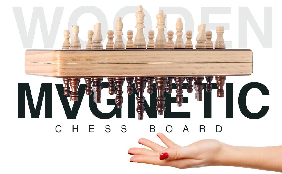 15 Inch Magnetic Wooden Chess Set for Adults & Kids - Folding Travel Chess Board with Handcrafted Staunton Pieces, Extra Queens, and Storage Slots - Image 7