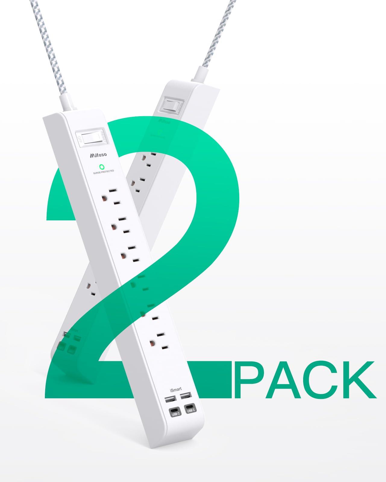 2 Pack Power Strip, 12FT Long Extension Cord, Surge Protector with 6 Outlets and 4 USB Ports (2 USB C), Flat Plug Overload Protection, Extension Cord 10+ ft, Wall Mount for Home Office Dorm College - Image 8