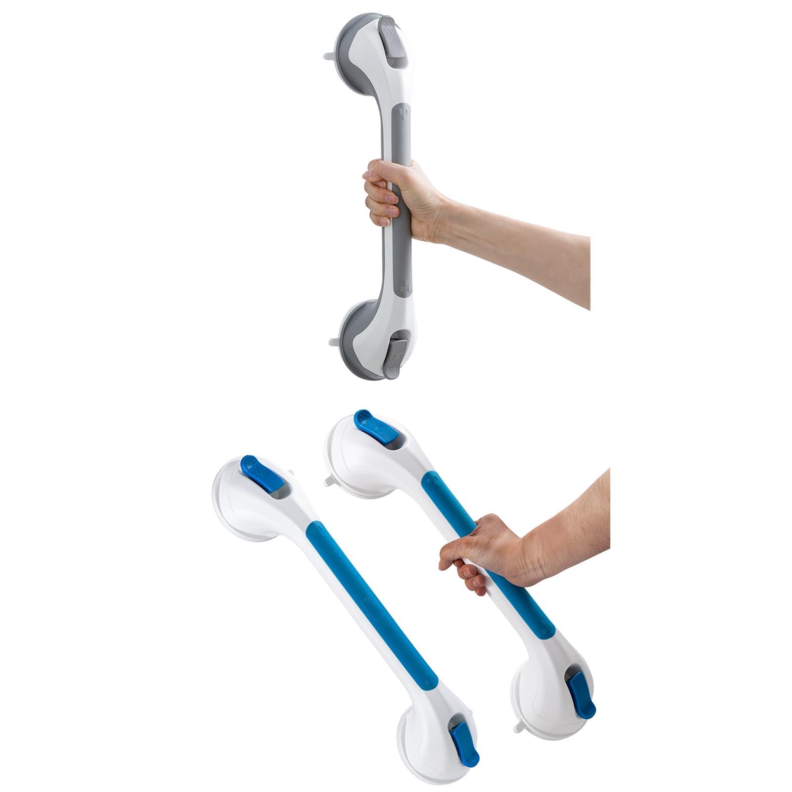 TAILI Shower Grab Bar Set 16 Inch Suction Cup Grab Bars for Bathroom & Shower, Removable Shower Safety Handle Heavy Duty Bathtub Grip, Grey & Blue