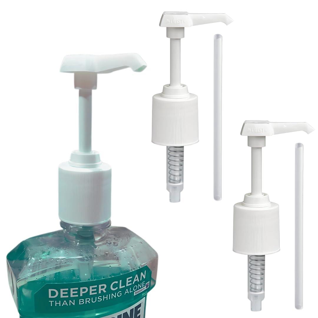 2-Pack Mouthwash Dispenser Pumps Compatible with 1 to 1.5 Liter Listerine Bottles, White, Mouthwash Pump Dispenser