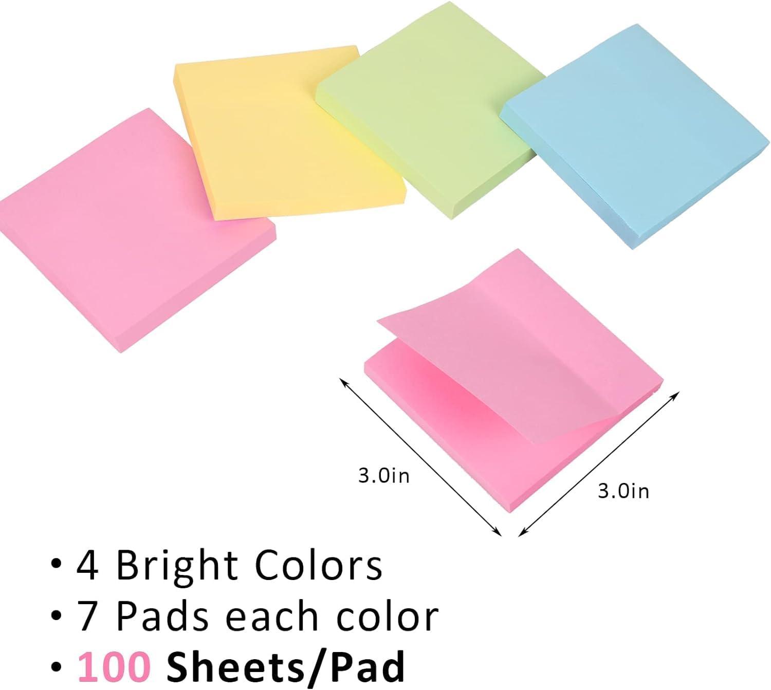 HappyHapi Sticky Notes 3x3 Inches Bulk 28 Pack 2800 Sheets Colored Self-Stick Pads, 100 Sheets/Pad, 4 Bright Colors (Yellow, Green, Pink, Blue) for Office Supplies, School, Home - Image 2