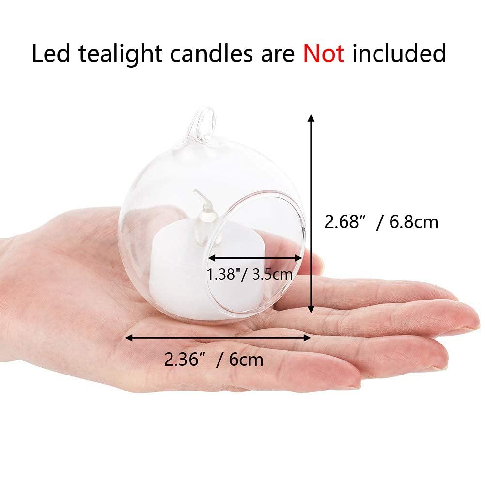 Nuptio 36 Pcs Hanging Tea Light Candle Holders Mini Glass Candle Holder 2.36" Diameter Baubles Globe Garden Ornament, Tealight Holders for Christmas Halloween Wedding Party Decorations for Reception - Image 3