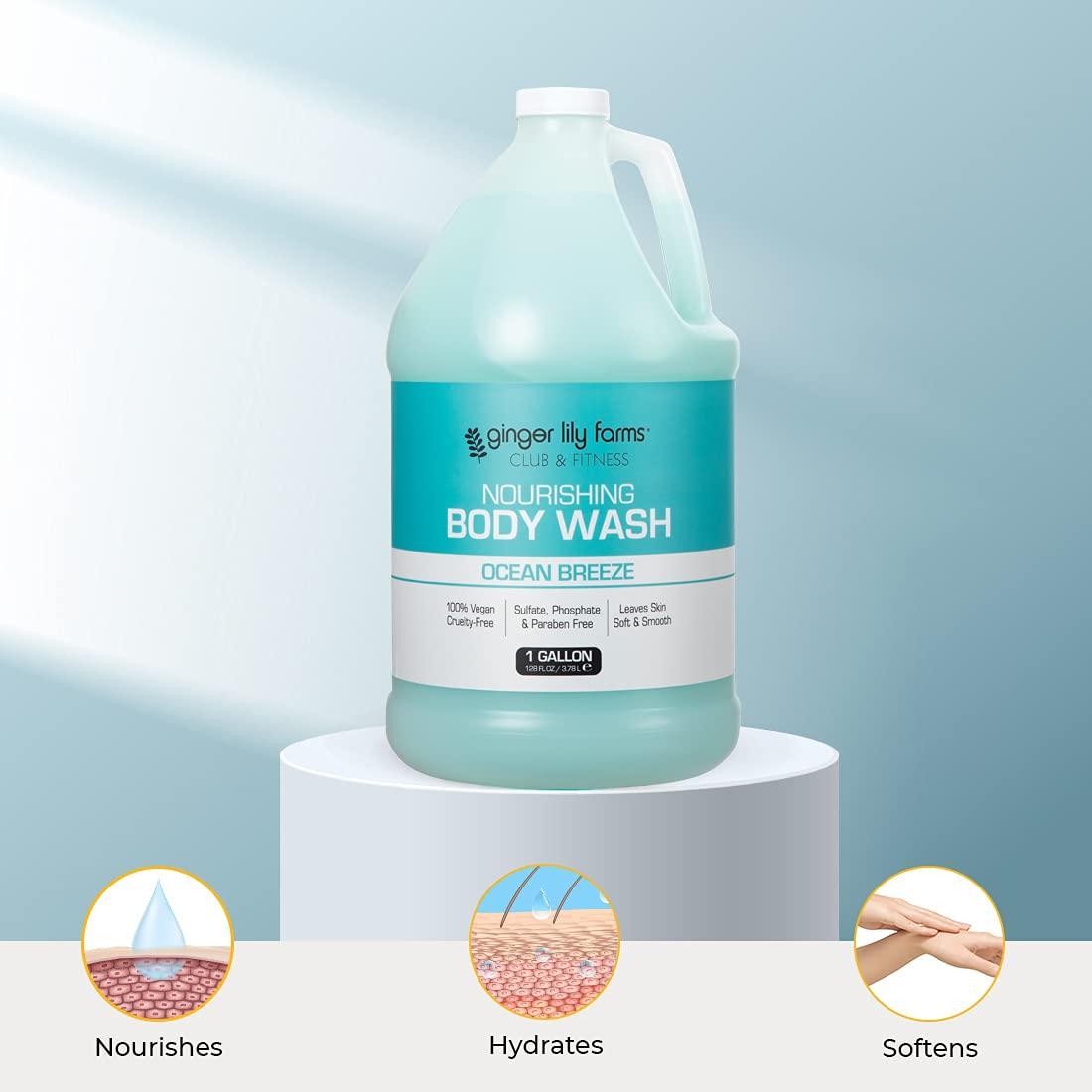 Ginger Lily Farms Club & Fitness Nourishing Body Wash, 100% Vegan & Cruelty-Free, Bath & Shower Gel for Men and Women, Ocean Breeze Scent, 1 Gallon (128 fl. oz.) Refill - Image 5