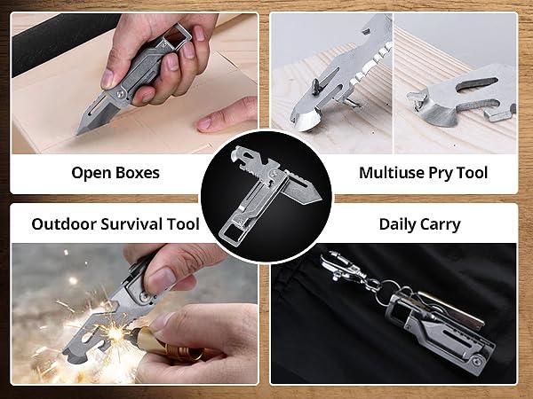 EDCFANS Keychain Multitool Knife, Multi Tools Keychains, Fathers Day Dad Gifts for Men, Tanto Pocket Knives with Clip, Bottle Opener, Box Cutter, Pry Bar, Screwdriver Wrench, EDC Hiking Camping Gear - Image 8