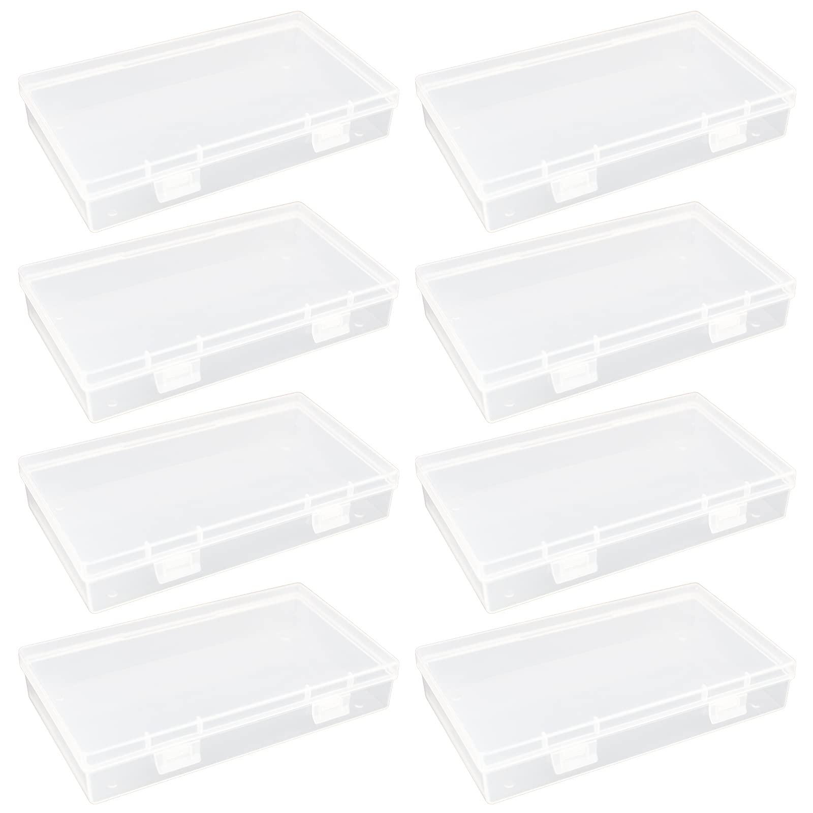 Thintinick 8 Pack Rectangular Clear Plastic Storage Containers Box with Hinged Lid for Beads and Other Small Craft Items (6.5 x 3.74 x 1.18 inch)