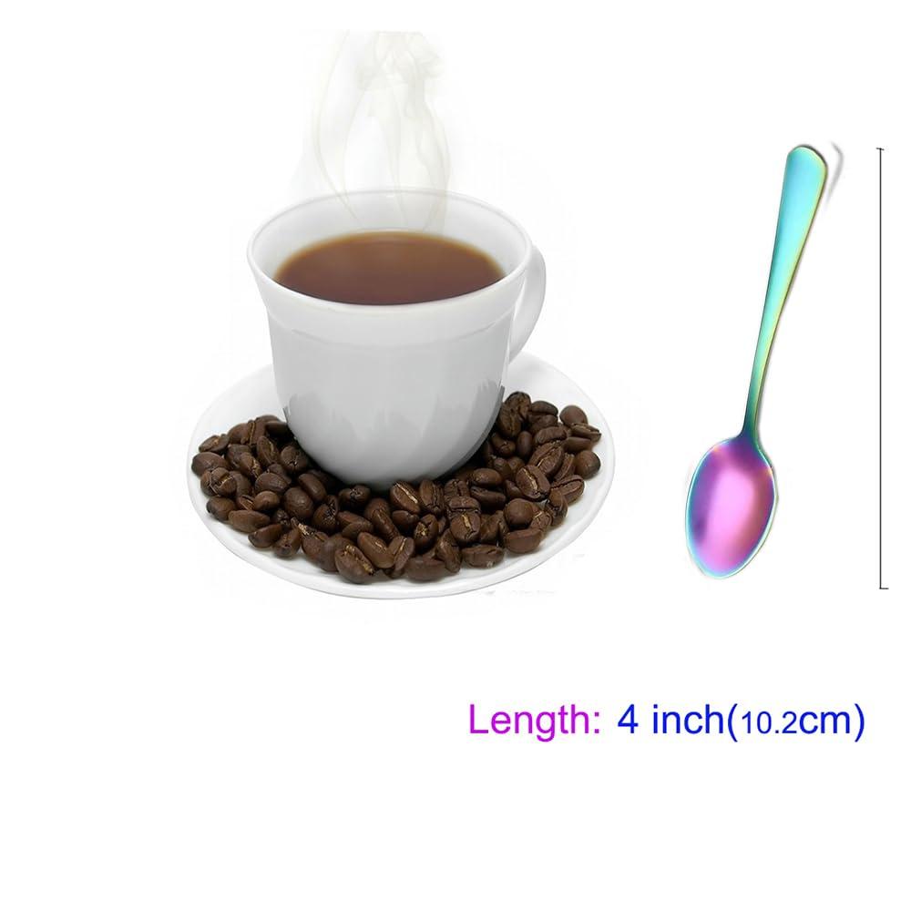 Demitasse Espresso Spoons, Mini Coffee Spoon, 4 Inches Stainless Steel Small Spoons for Dessert, Set of 6（Rainbow) - Image 3