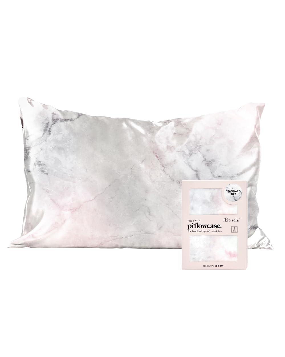 Kitsch Satin Pillowcase with Zipper for Hair & Skin, Softer Than Silk Pillow Cases Queen, Wrinkle-Free, Smooth and Cooling Satin Pillow Covers, Standard Size 19"x26", Marble