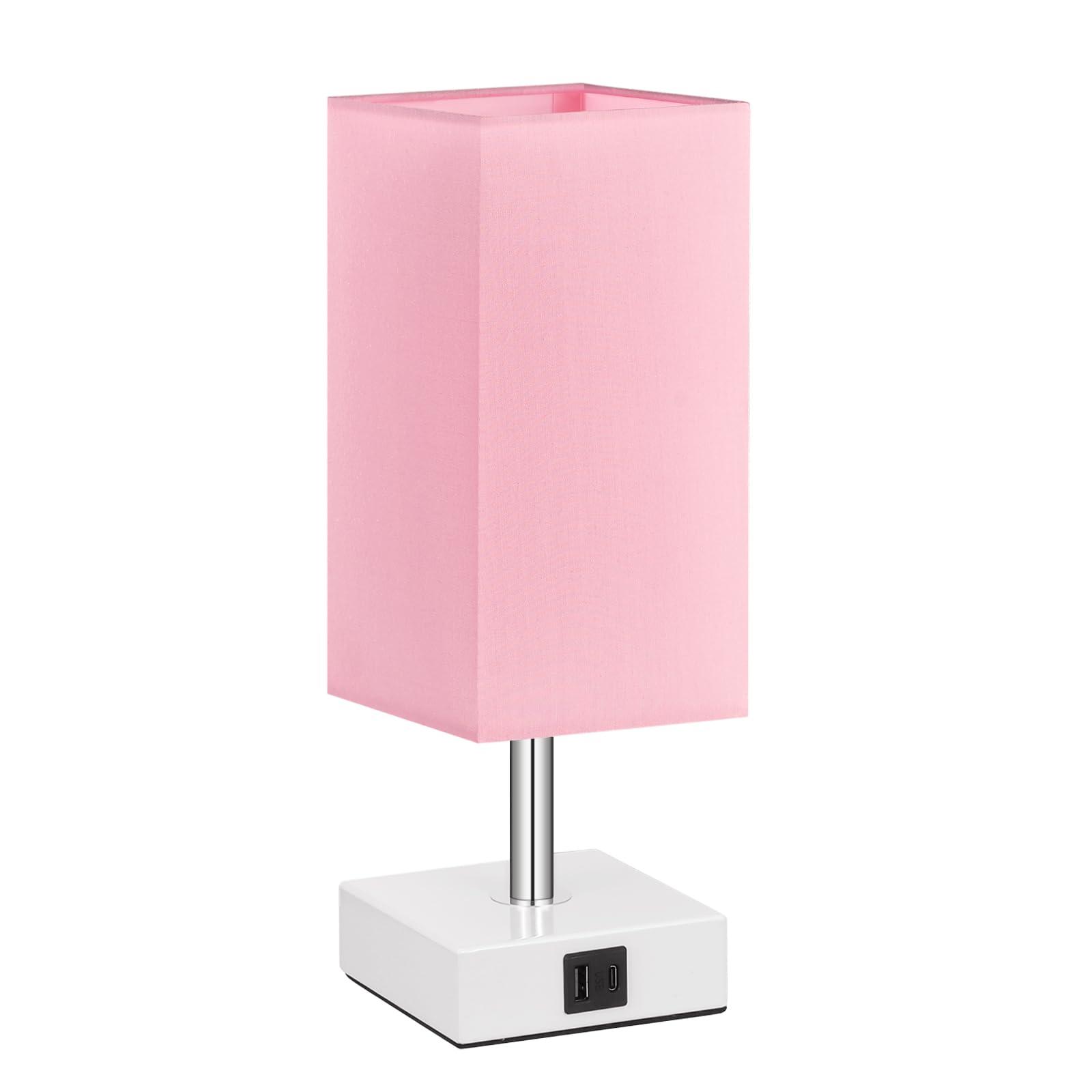 Ambimall Touch Control Table Lamp with 2 USB Charging Ports, 3 Way Touch Lamps Beside Desk, Nightstand Lamp for Bedrooms Living Room, Pink Shade with White Base, LED Bulb Included(Pink) - Image 8