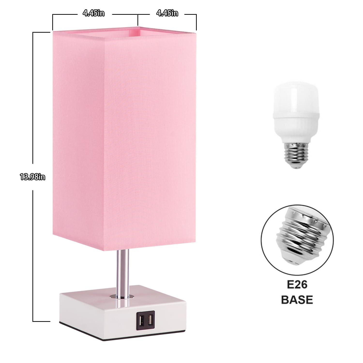 Ambimall Touch Control Table Lamp with 2 USB Charging Ports, 3 Way Touch Lamps Beside Desk, Nightstand Lamp for Bedrooms Living Room, Pink Shade with White Base, LED Bulb Included(Pink) - Image 2