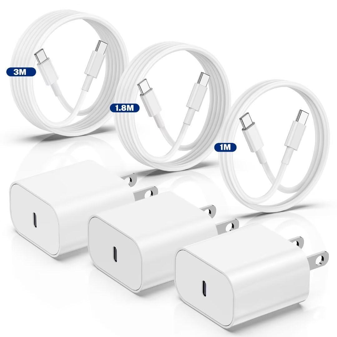 i Phone 16/15 Charger Fast Charging 3-Pack, 20W Type C Charger[3+6+10FT] USB C Wall Charger Cables for iPhone 16/15/15 Plus/15 Pro Max, iPad Pro/Air/AirPods/Samsung - Image 1