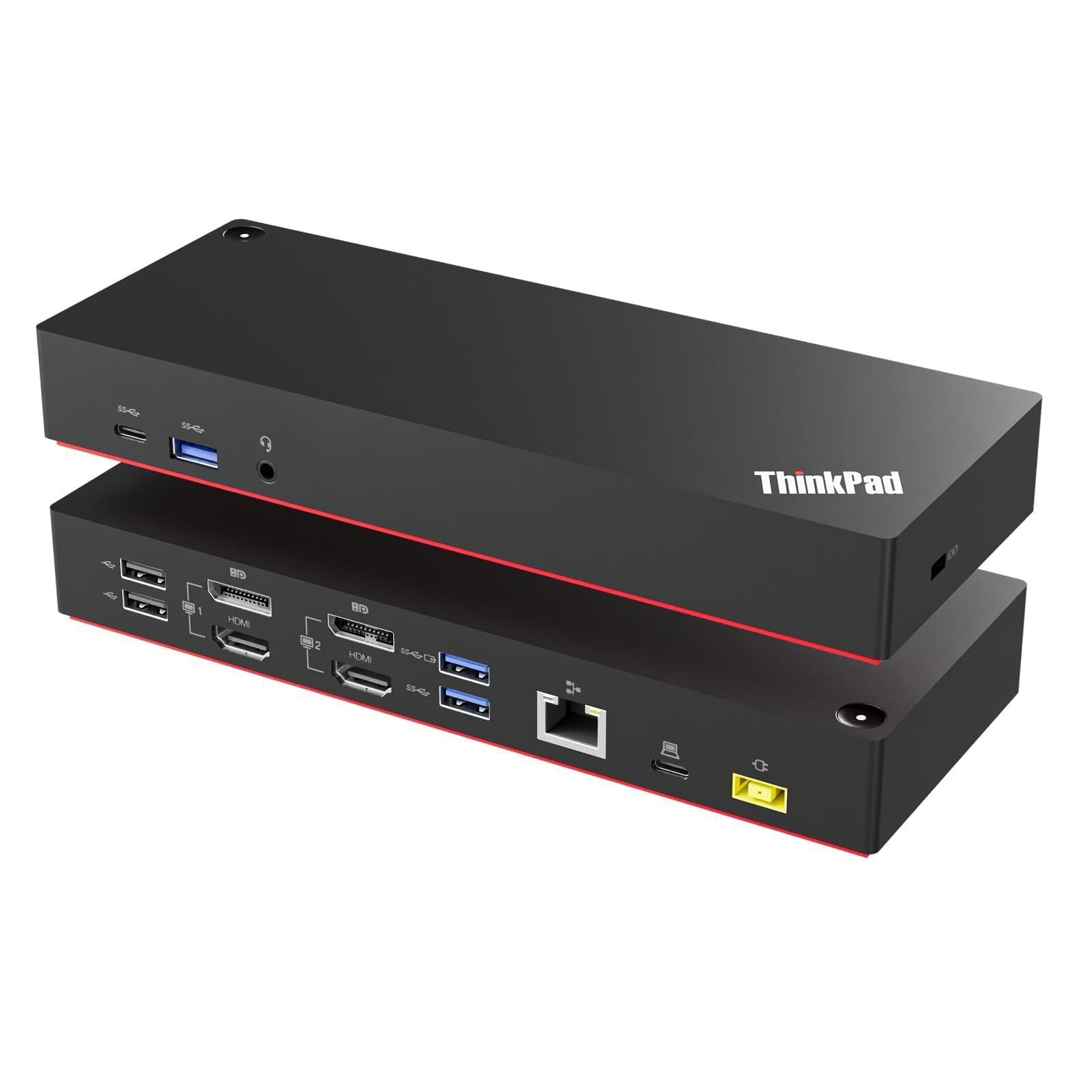 ThinkPad 40AF0135 Universal Hybrid USB-C with USB-A Adapter Docking Station for Lenovo Laptops, Dual Monitor, Comes with ITSPWR HDMI 4K Cable + DP Cable+ Cleaning Cloth