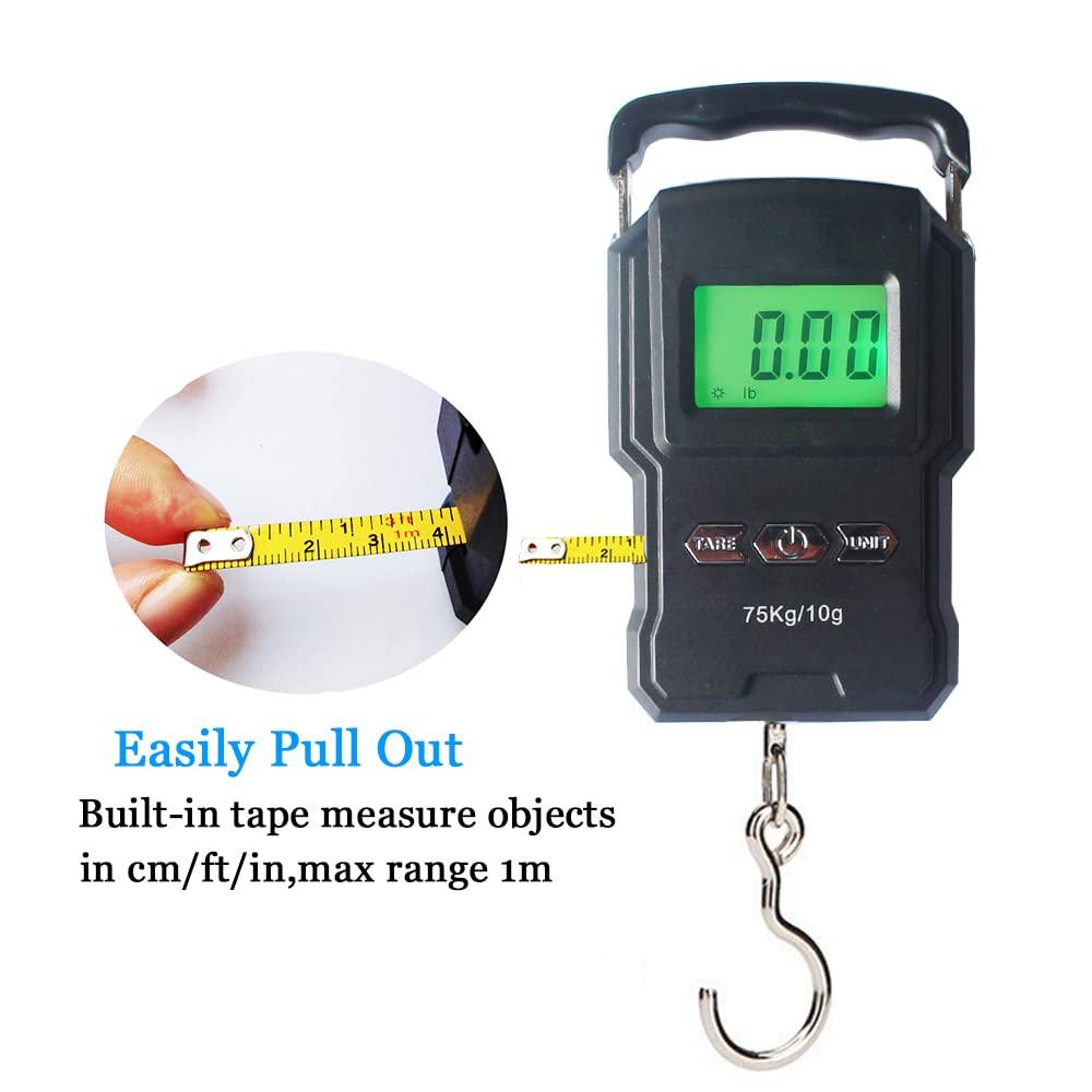 YAGSUW Portable Electronic Hook Scale Digital Hanging Bag Luggage Weight Scale Fishing Scale with Measuring Tape 165Lb Black - Image 2