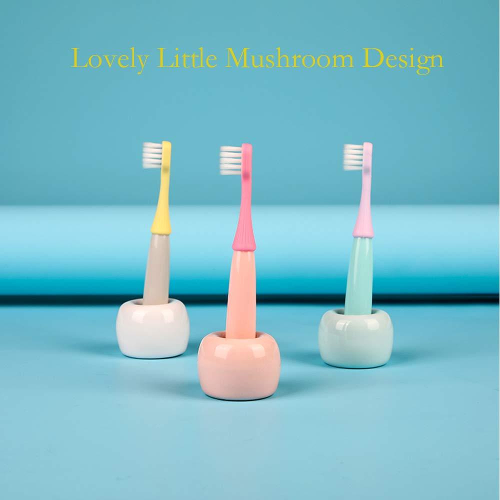newrichbee 6 Packs Kids Toothbrush,Lovely Little Mushroom Extra Soft Bristles Toddler Toothbrush for 1-3Years Old (Pink& Yellow &Blue)… - Image 3