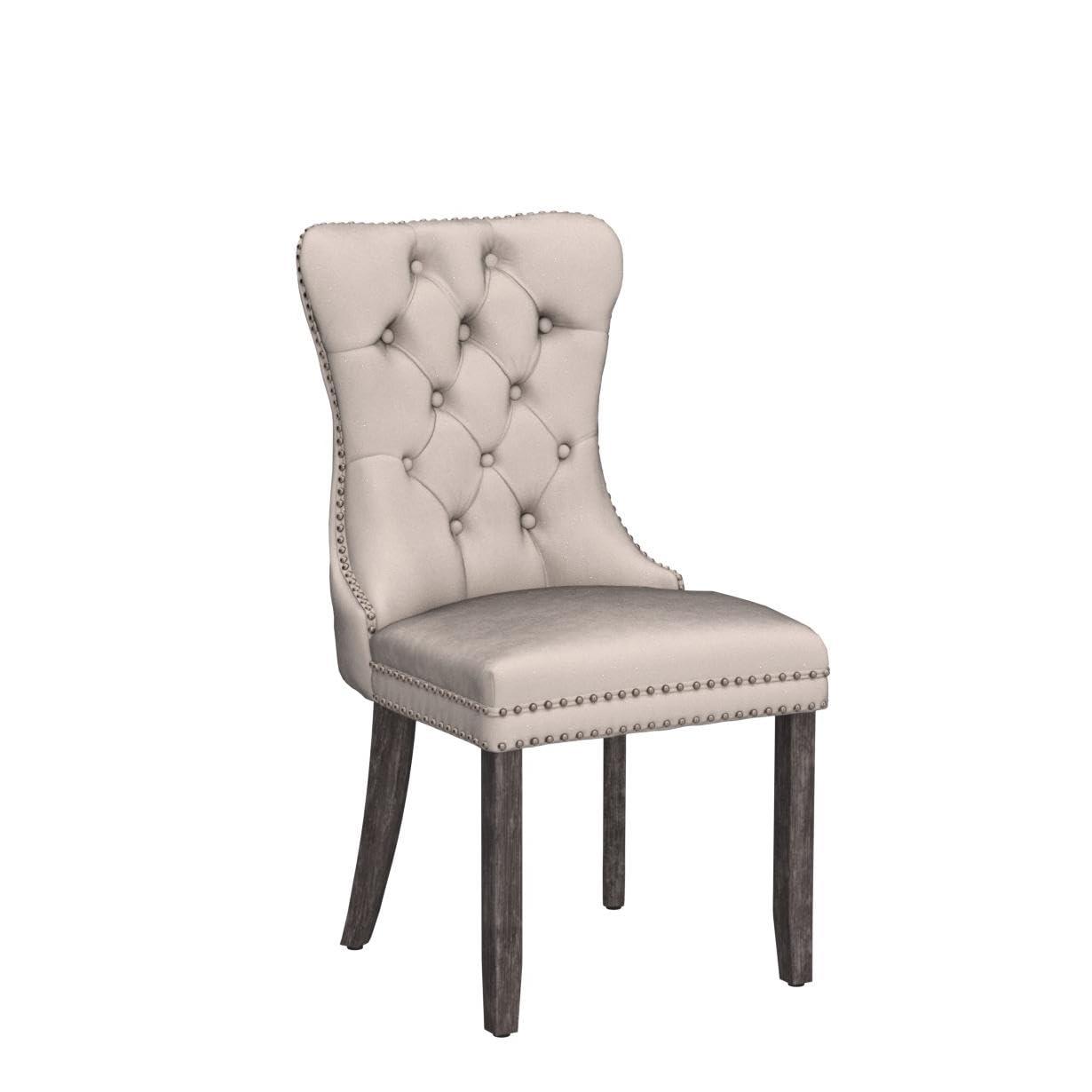 Eifizek Velvet Dining Chairs Set of 4, Tufted Dining Room Chairs with Nailhead Ring Pull Trim, Upholstered Dining Chairs with Solid Wood Legs for Kitchen Dining Room (Beige) - Image 4