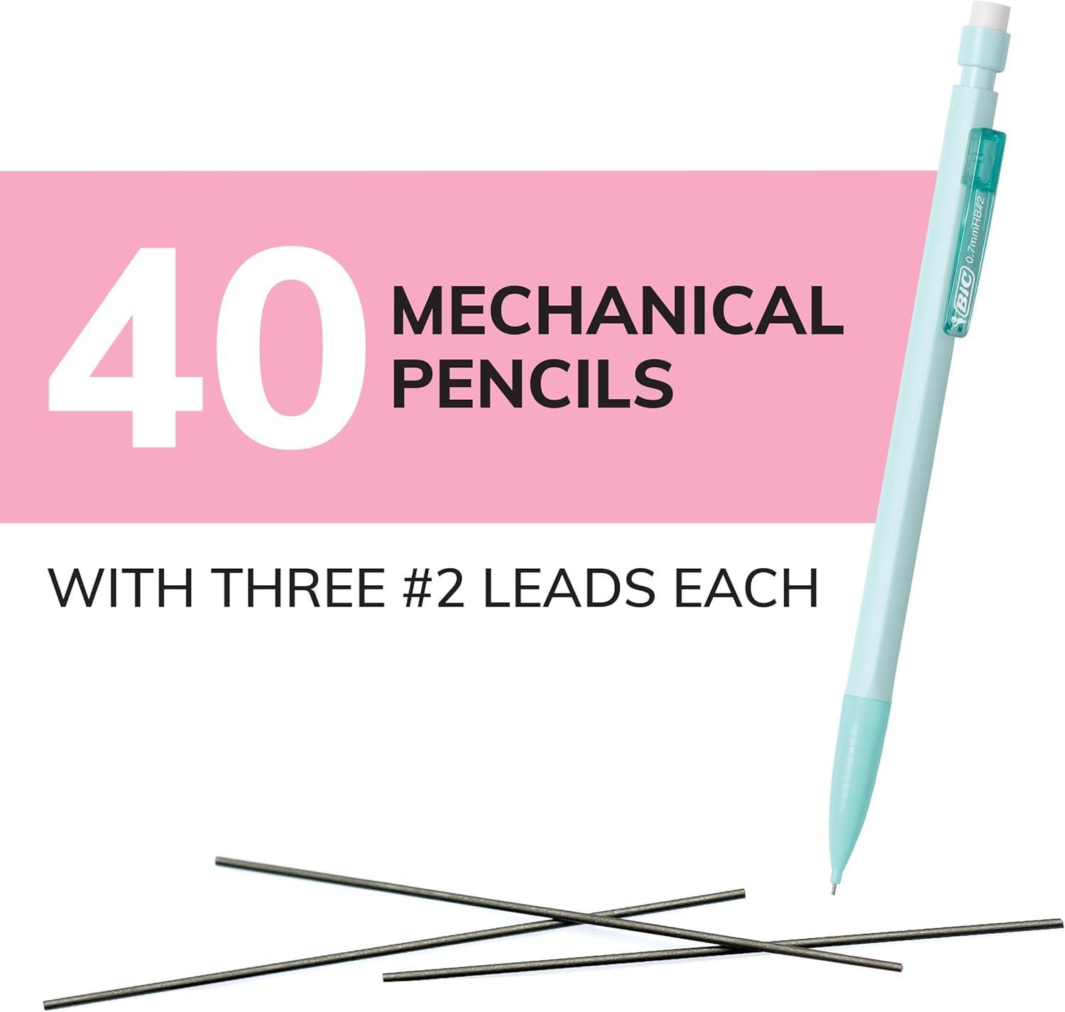 BIC Xtra-Smooth Pastel Mechanical Pencils with Erasers, Medium Point (0.7mm), 40-Count Pack, Bulk Mechanical Pencils for School or Office Supplies - Image 6