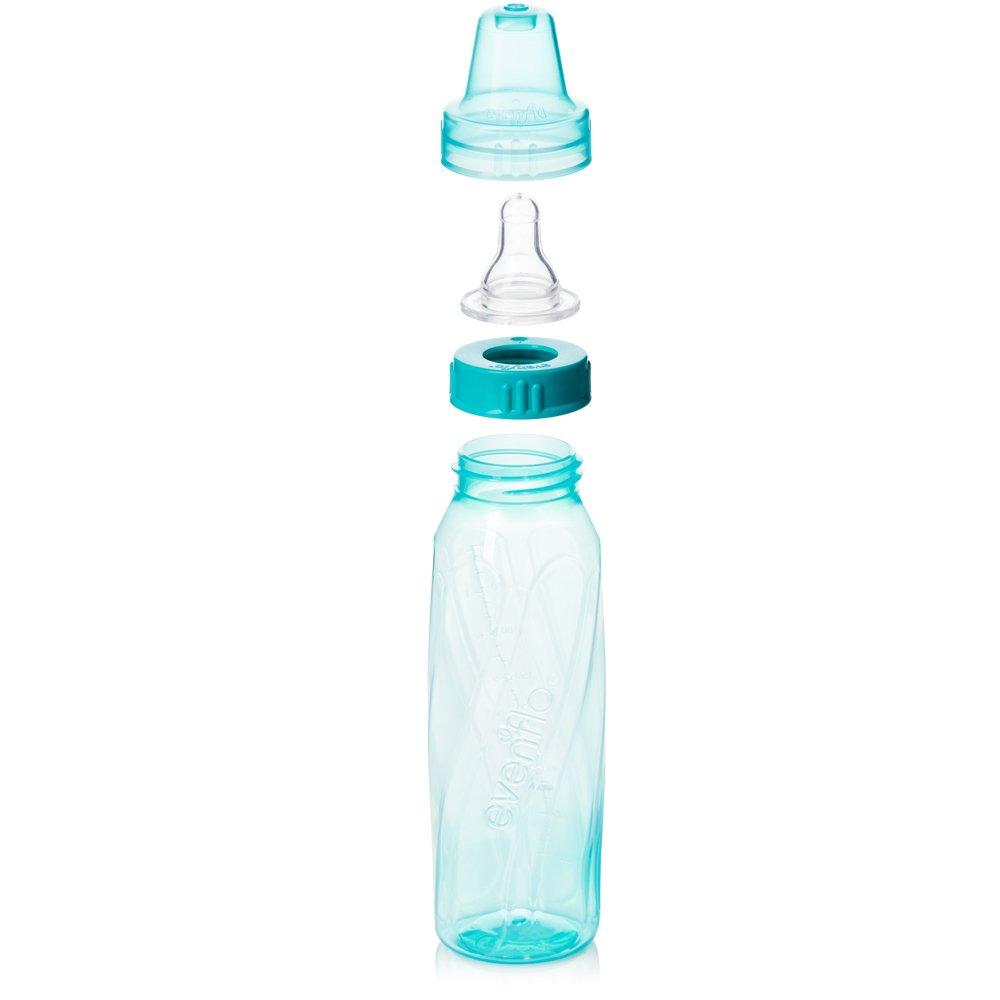 Evenflo Feeding Classic Tinted Plastic Standard Neck Bottles for Baby, Infant and Newborn - Teal/Green/Blue, 8 Ounce (Pack of 12) - Image 5