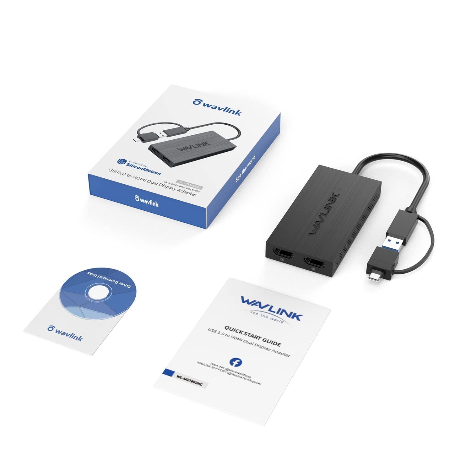 WAVLINK USB 3.0 or USB C to HDMI Adapter for Dual Monitors, Dual 1080p@60Hz Universal Video Graphics USB to Dual HDMI Adapter for USB 3.0 or USB-C, Thunderbolt 3/4, USB 4, Windows, Mac OS - Image 9