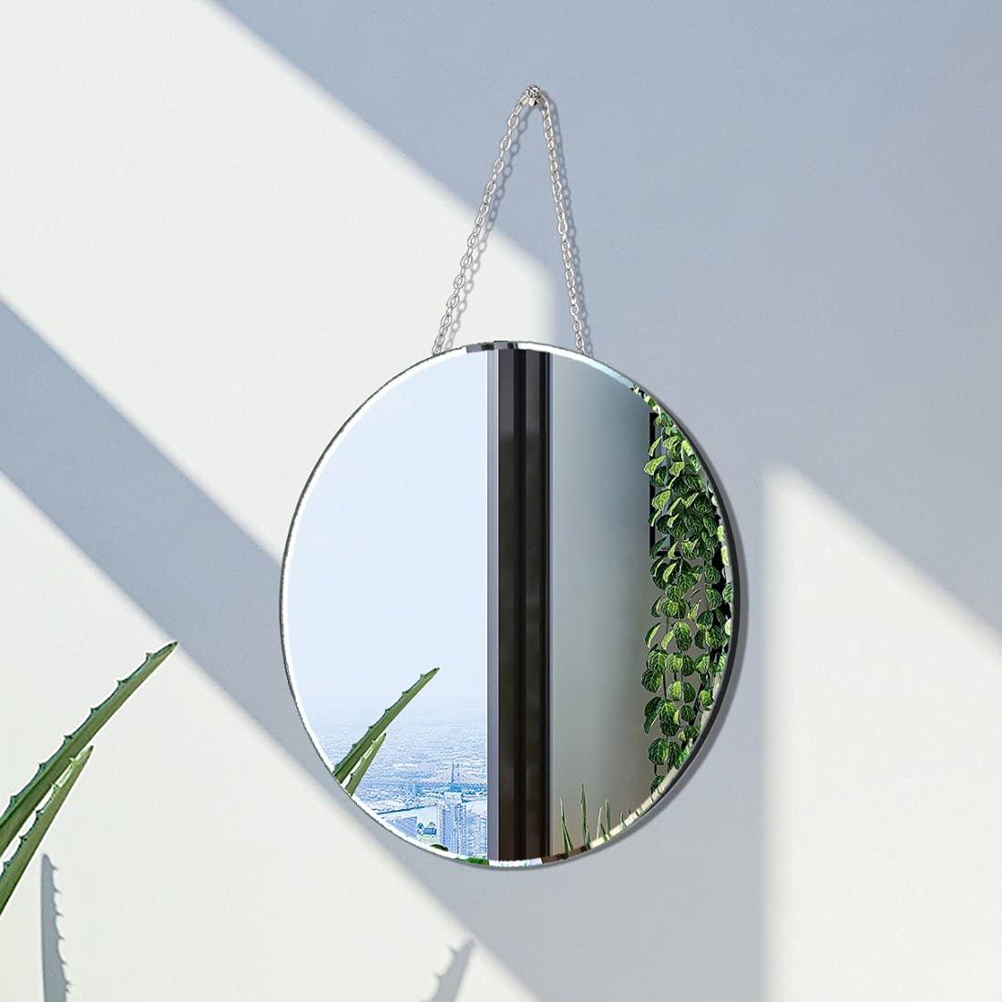 QMDECOR Round Silver Mirror with Iron Chain for Wall Decor Diameter Circle 11.5 inch Wall Hang Frame Less Mirror Small Handicraft Mirror - Image 4