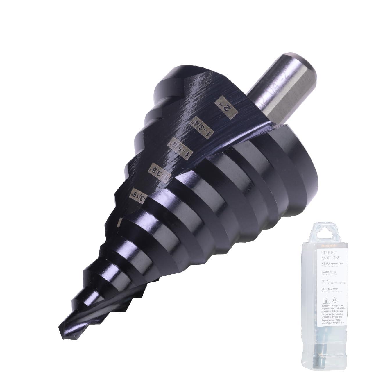 Jerax tools 1/4 to 2 Inch Step Drill Bit Spiral Grooved Double Fluted, Large M2 High Speed Steel Drill bits for Hole Drilling in Stainless Steel, Copper, Aluminum, Wood, Plastic